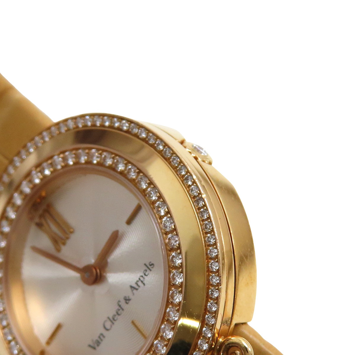 VCARO29800 Charm Mini Watch, Yellow Gold, Quartz, Silver Dial, Diamond Bezel