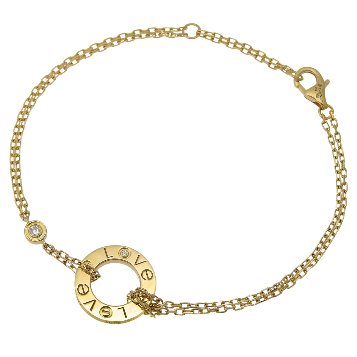 18K黄金LOVE手链,镶嵌2颗钻石