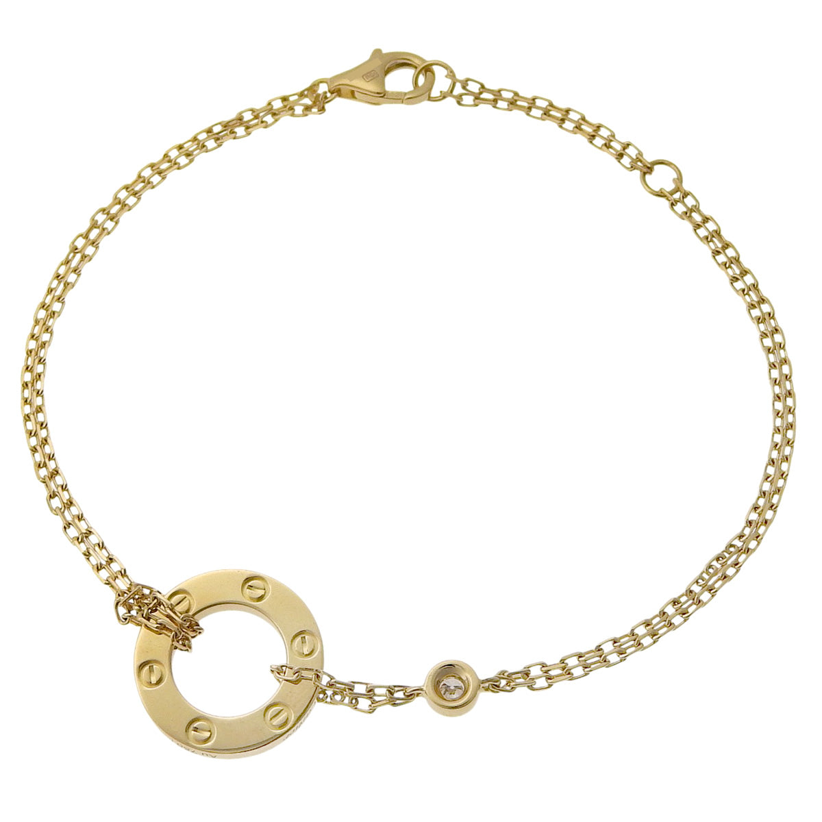 LOVE ブレスレット チェーン ダイヤモンド2石 イエローゴールド K18YG