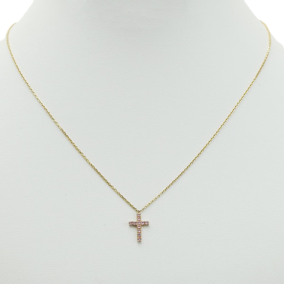 粉色蓝宝石和粉色金(18K金)十字架项链