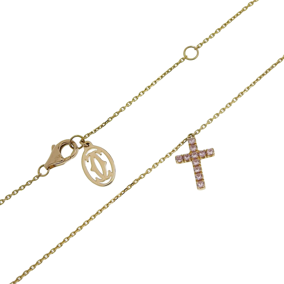 粉色蓝宝石和粉色金(18K金)十字架项链