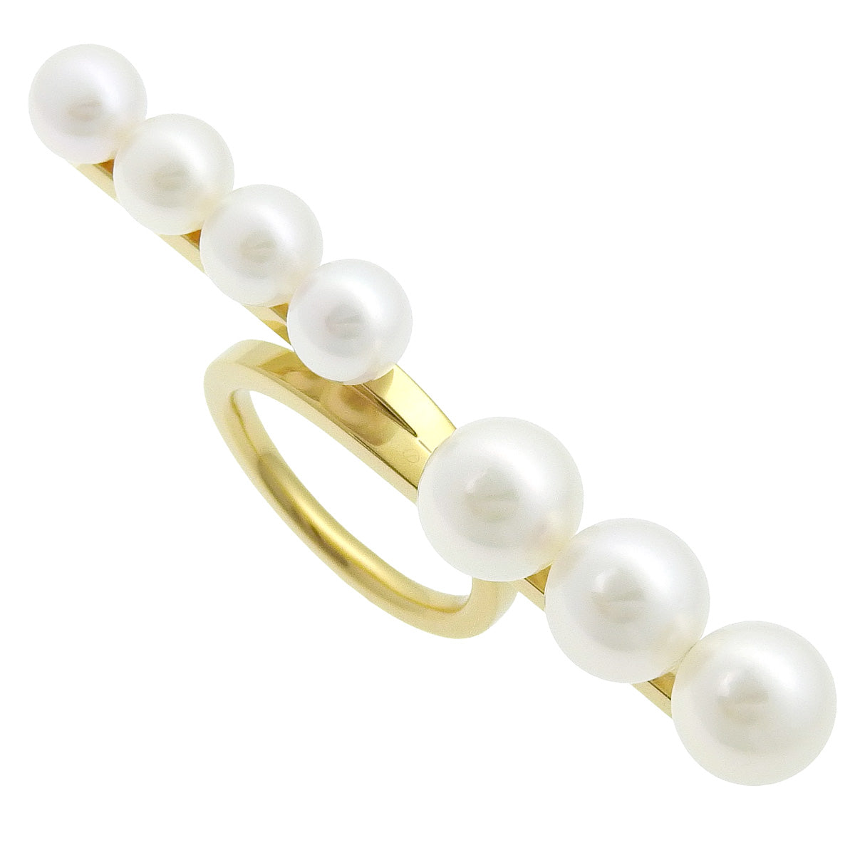 平衡环戒指,镶嵌阿古屋珍珠,18K黄金,配饰,珠宝,阿古屋珍珠
