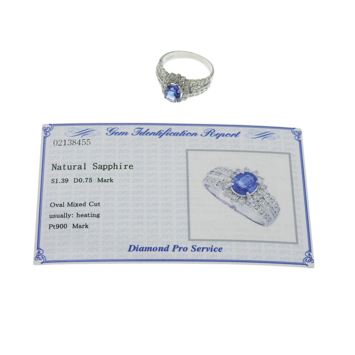 Sapphire and diamond ring, size S1.39/D0.75, platinum Pt900