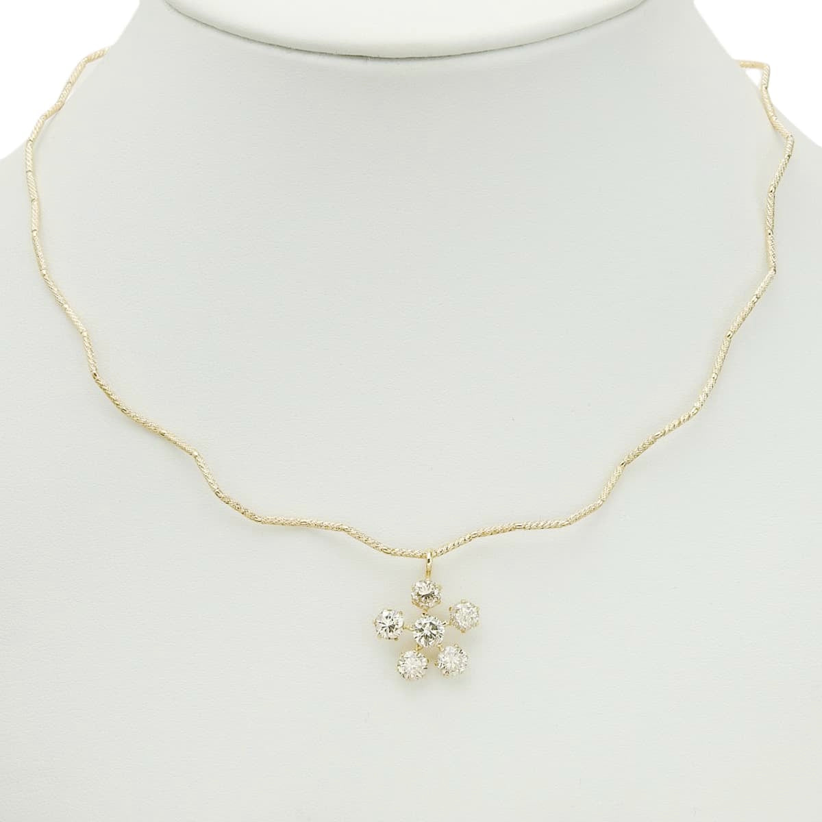 ウェーブチェーン フラワーダイヤ ネックレス D2.34 イエローゴールド K18YG