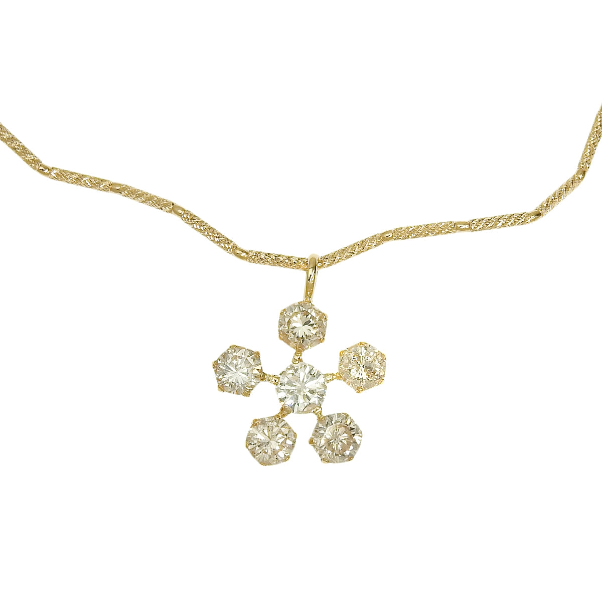 ウェーブチェーン フラワーダイヤ ネックレス D2.34 イエローゴールド K18YG