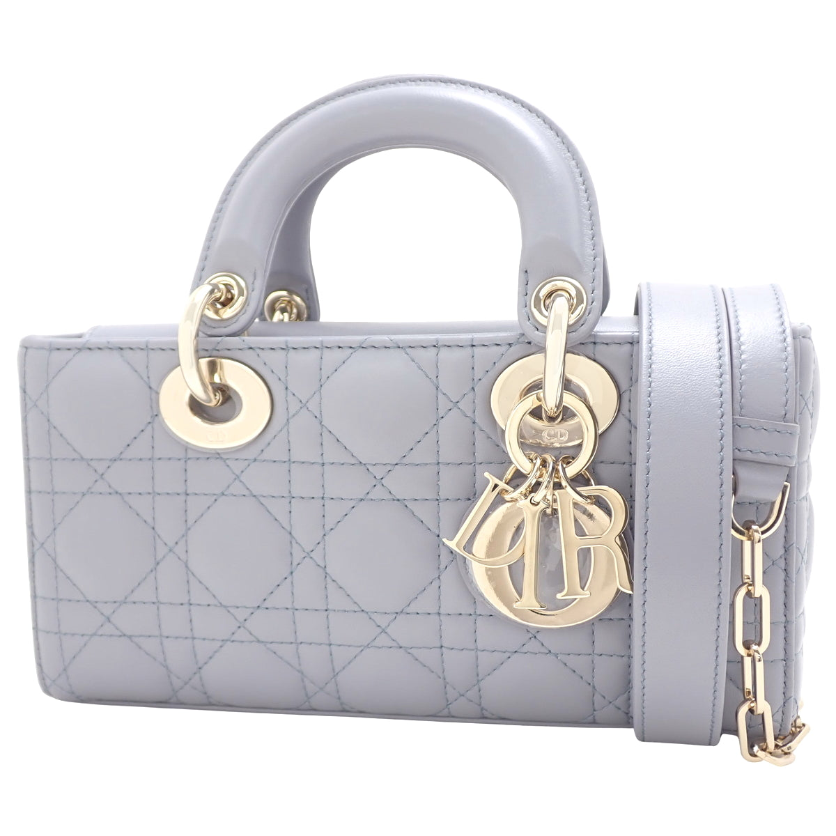 Cannage Lady D-Joy Small Bag in Grey Lambskin