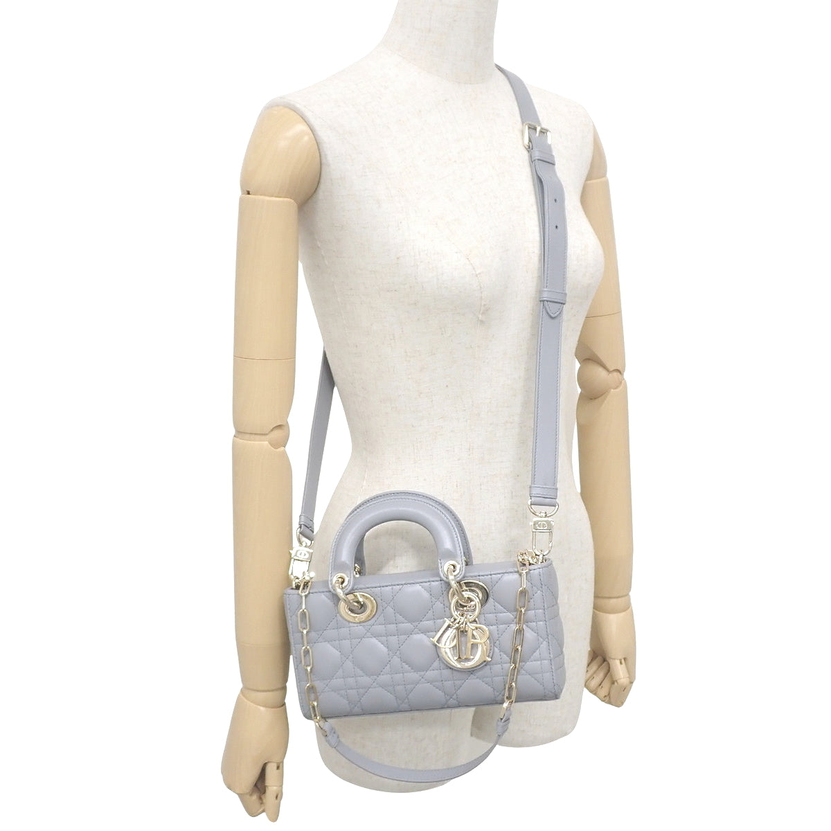 Cannage Lady D-Joy Small Bag in Grey Lambskin