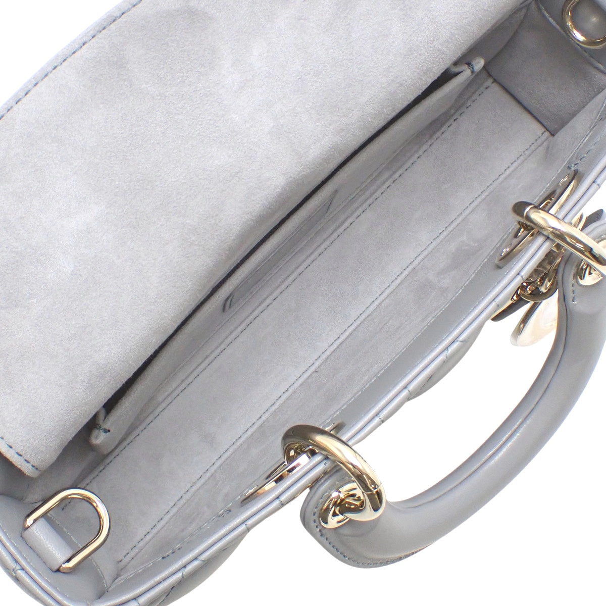 Cannage Lady D-Joy Small Bag in Grey Lambskin
