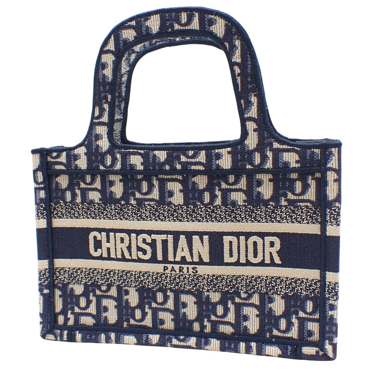 迷你斜纹帆布书包手提包海军蓝米色