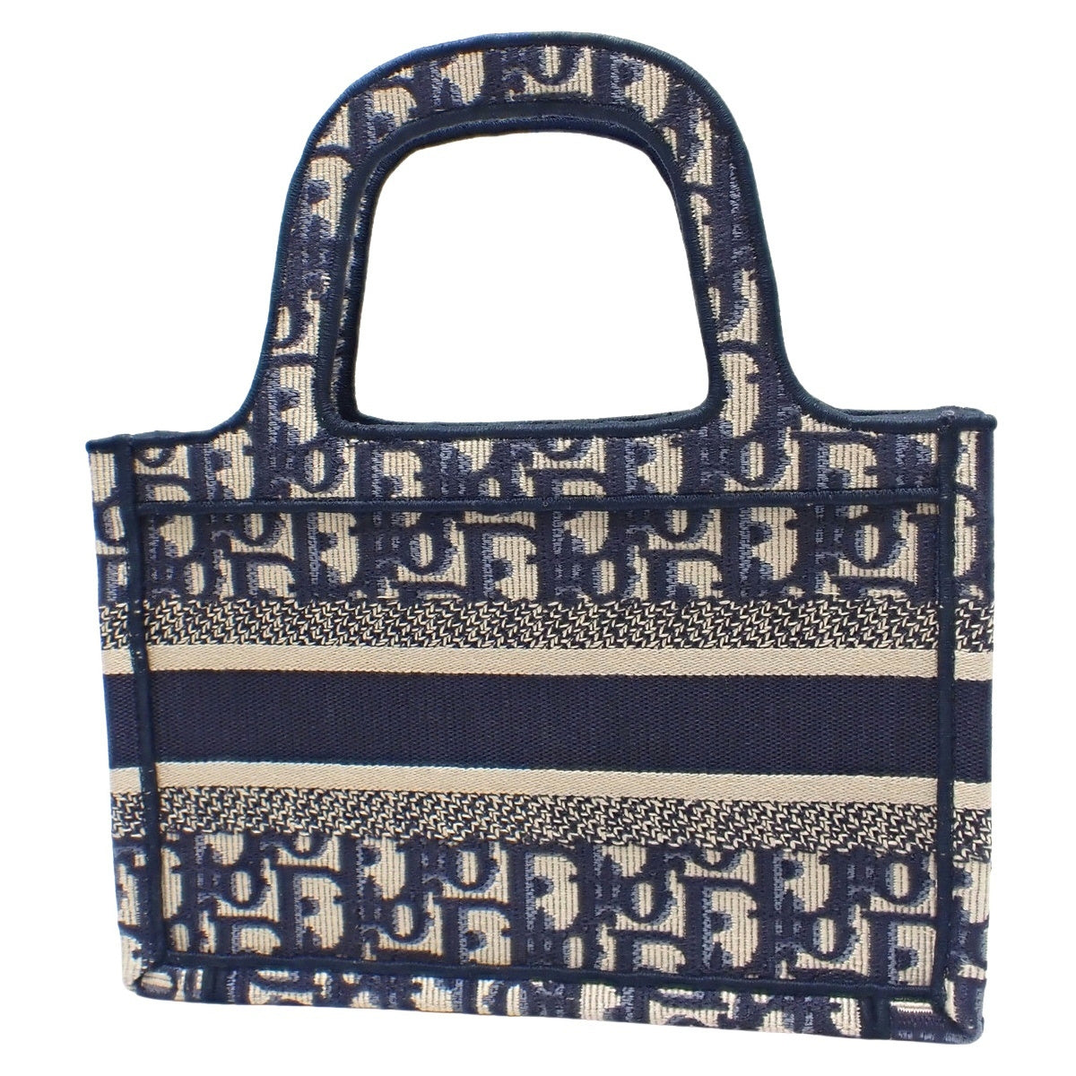 迷你斜纹帆布书包手提包海军蓝米色