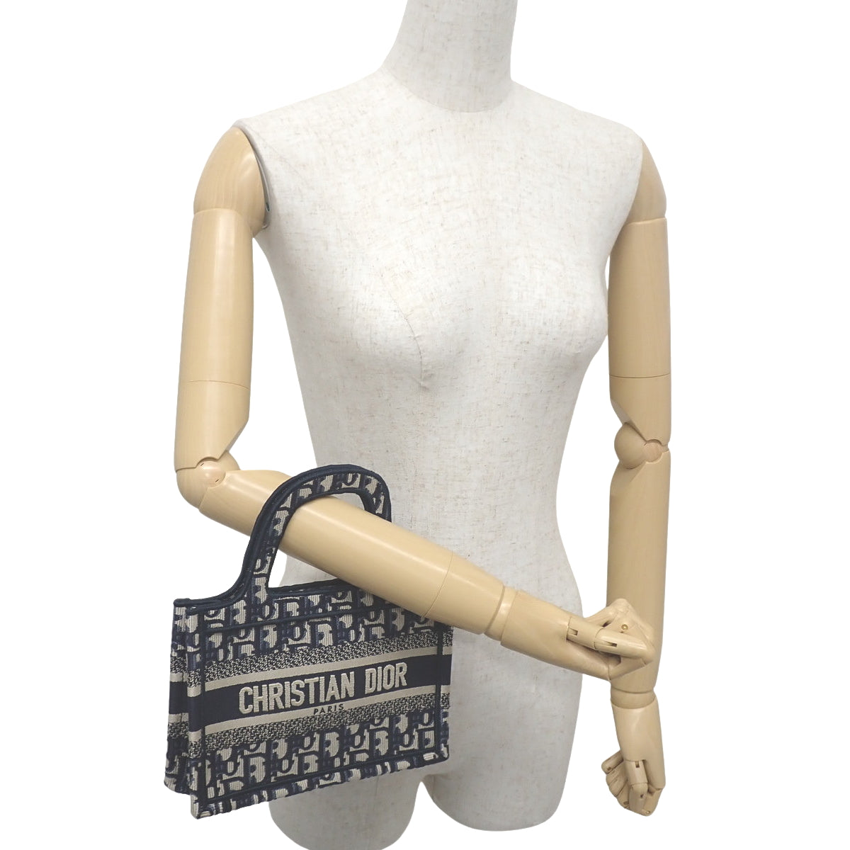 迷你斜纹帆布书包手提包海军蓝米色