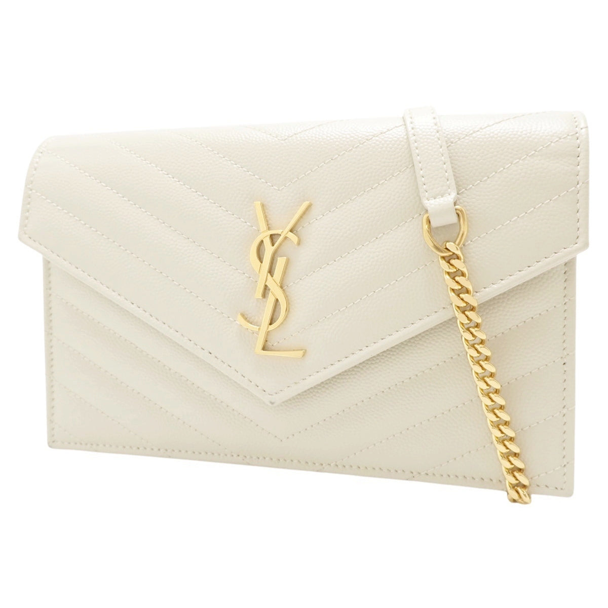 Cassandre Chain Wallet in Grain de Poudrel Leather, Off-White