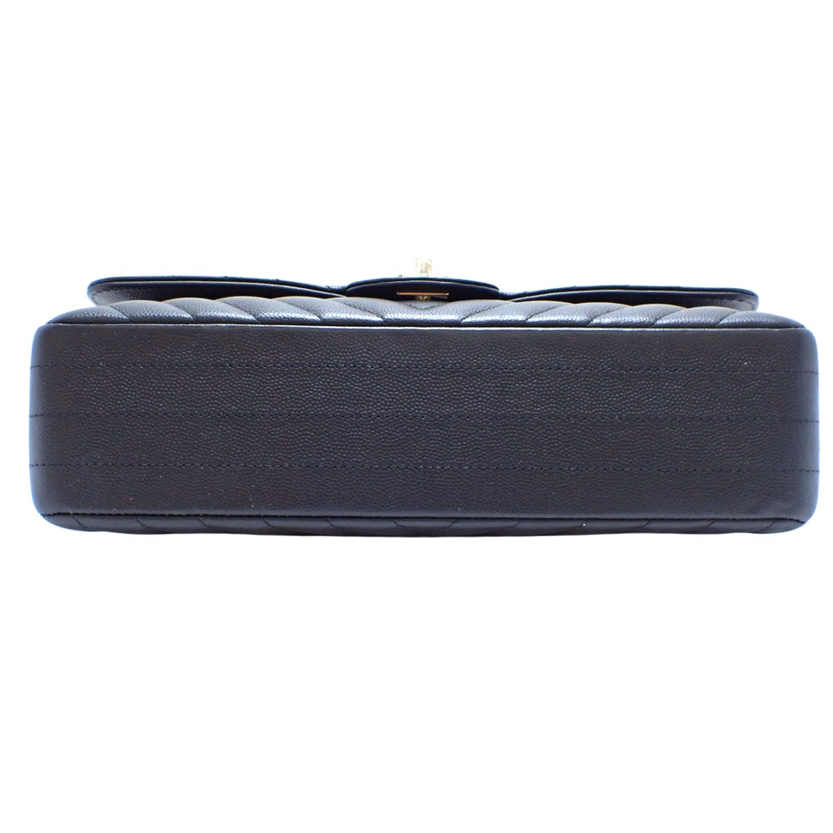 香奈儿V型缝线双层翻盖25号链条包,鱼子酱纹皮革,黑色。