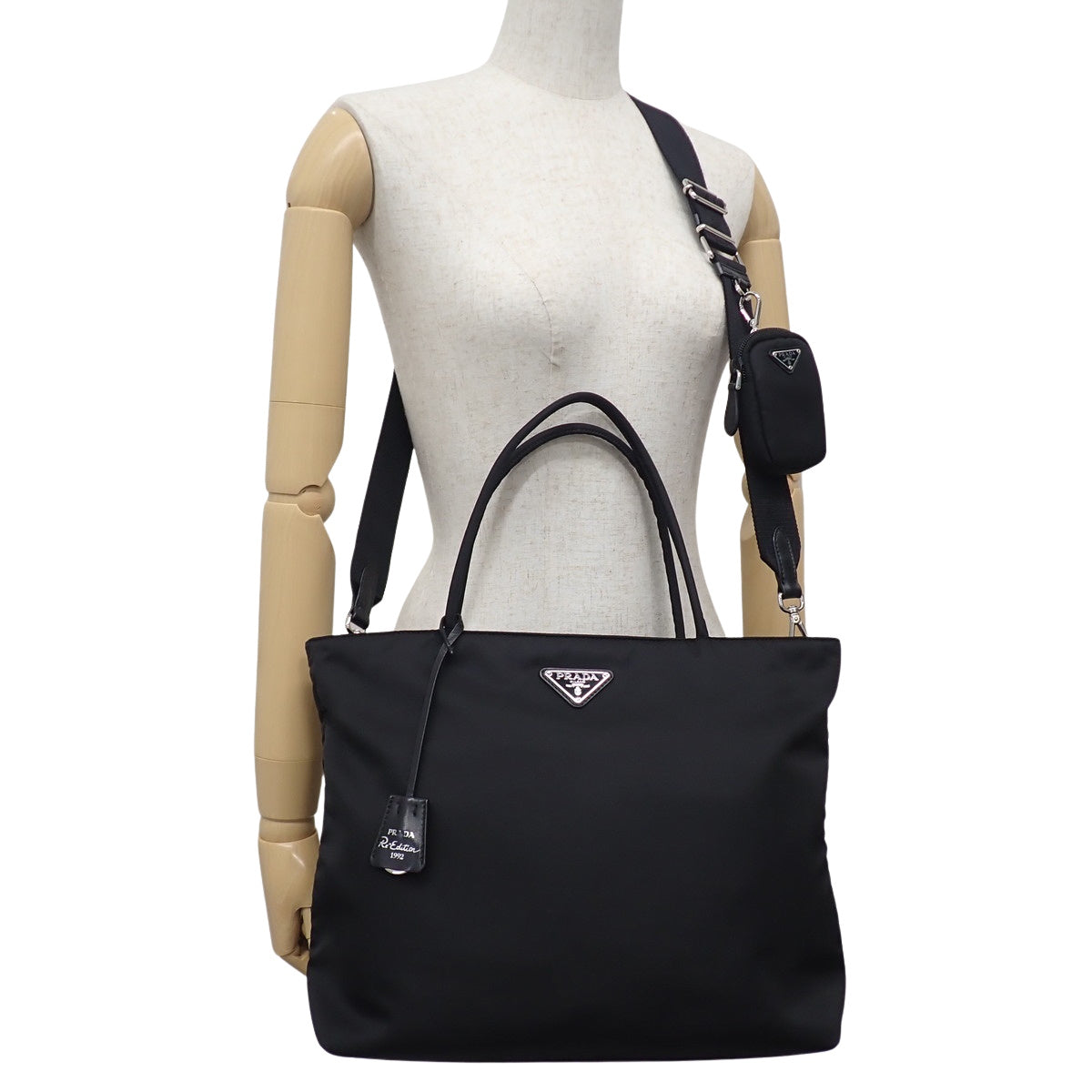 Triangle Logo Re-Nylon Tote Bag, Black