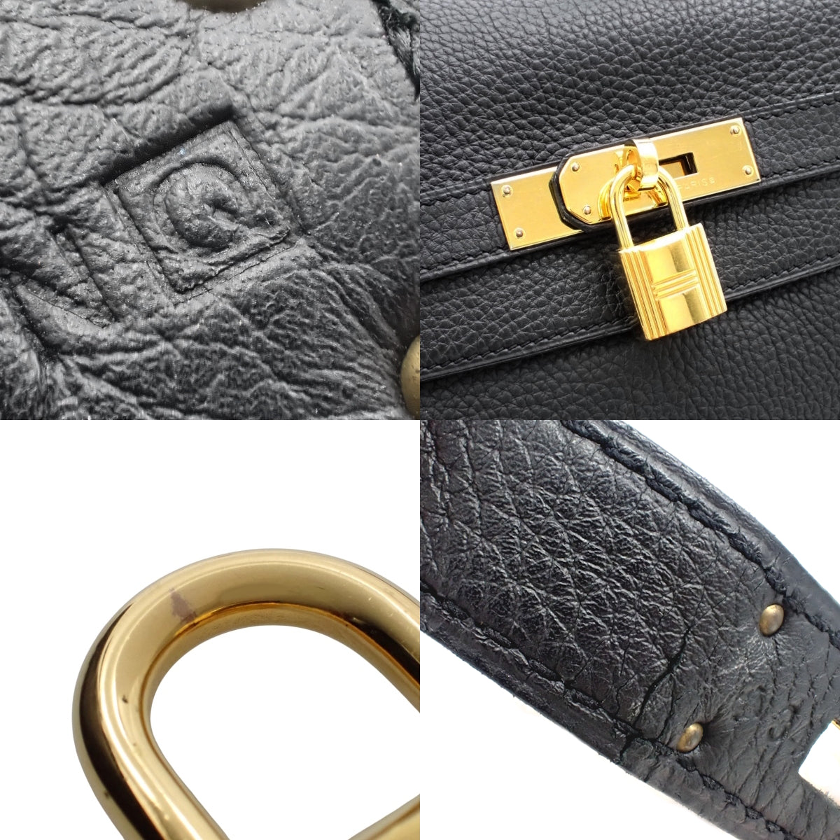 Kelly 32(内缝)Togo 黑色,金色五金配件,Q 印记