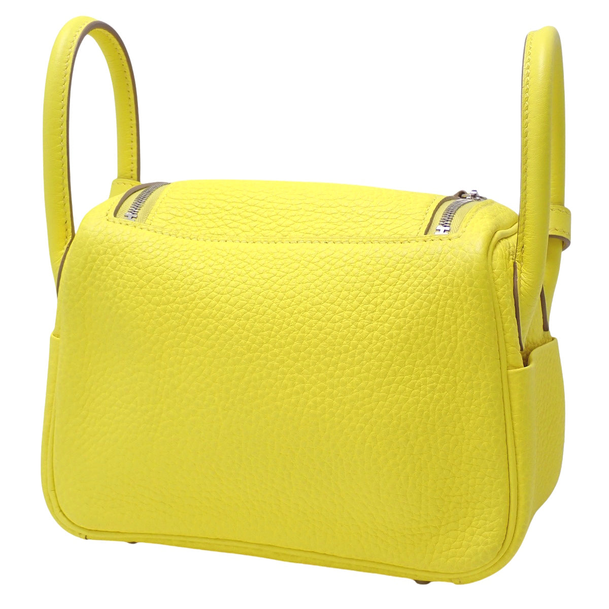 Lindy Mini Taurillon Clemence Leather Bag in Palladium with Lime U Stamp