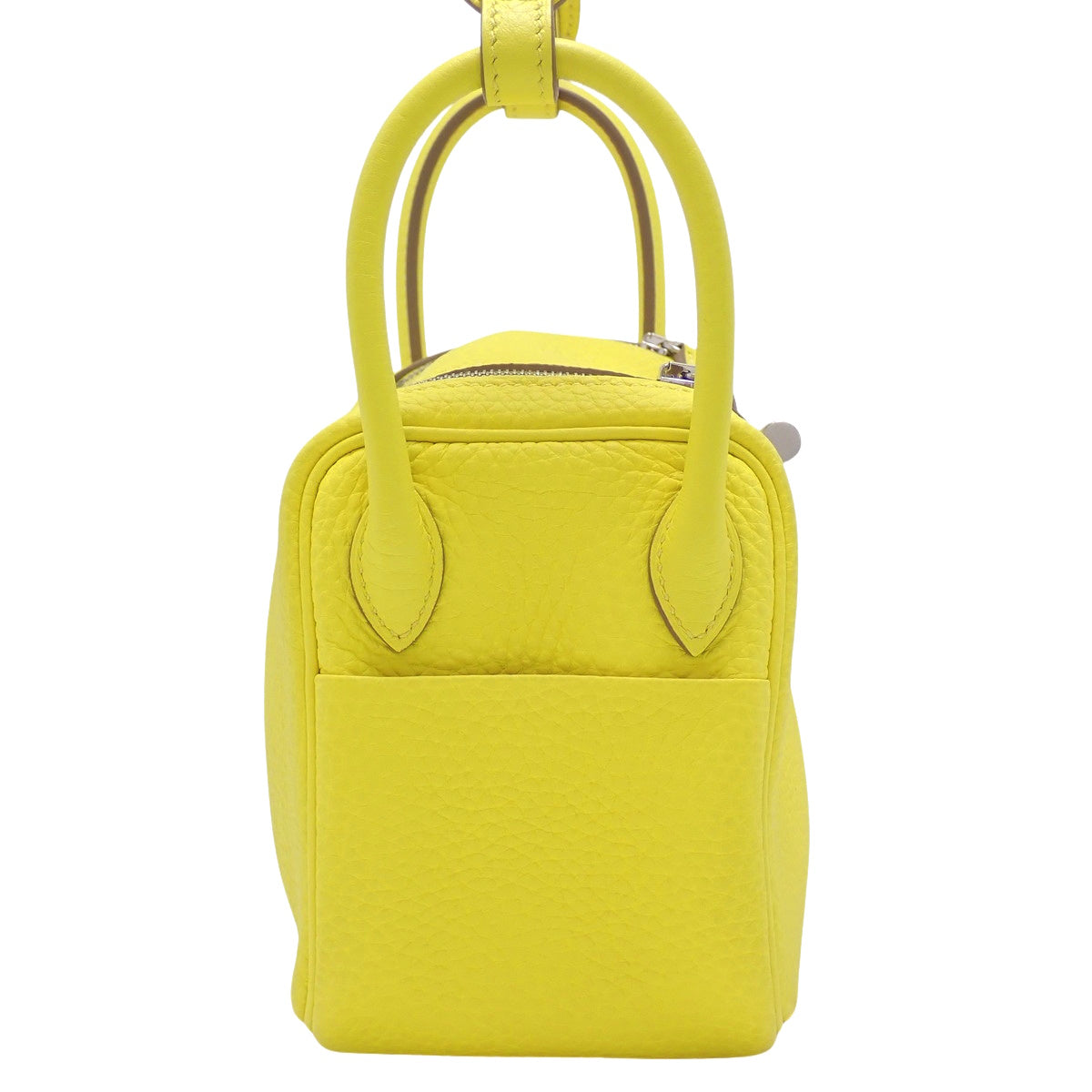 Lindy Mini Taurillon Clemence 钯金皮革包,配青柠色 U 形印记