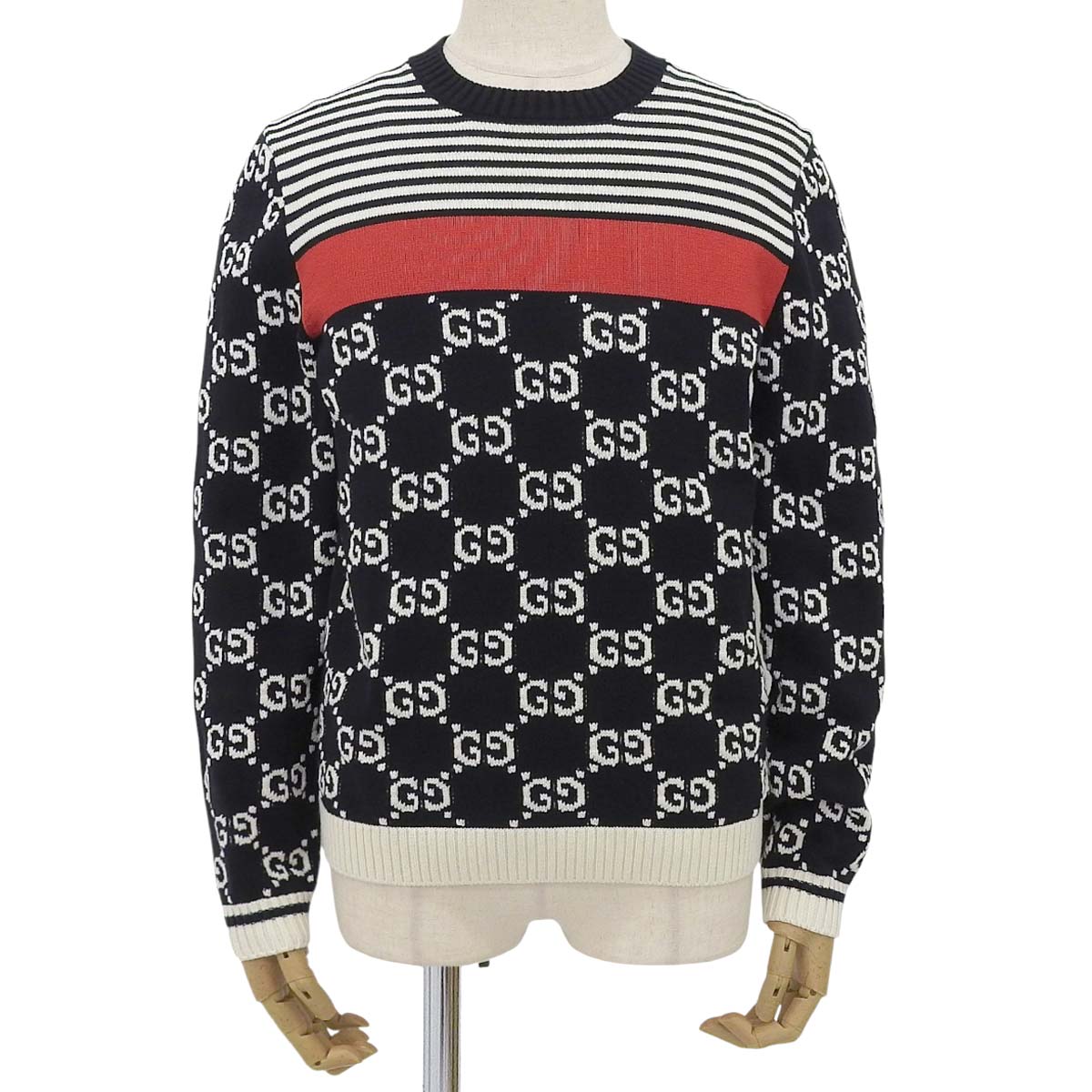 GG Jacquard Knit M Crew Neck Border Top Apparel
