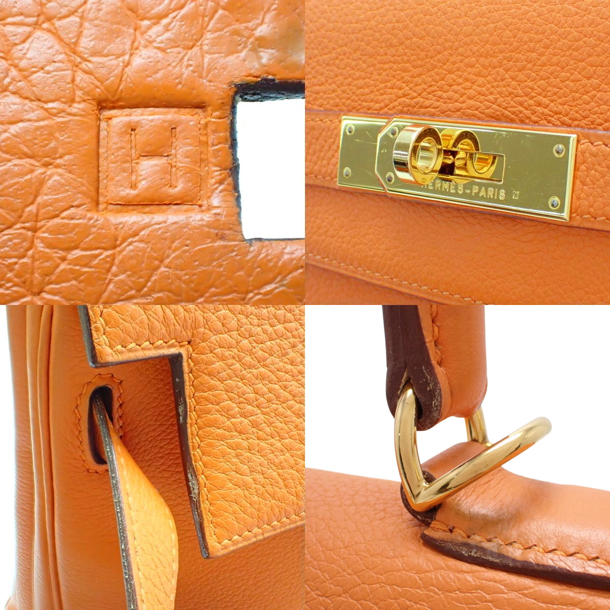 Kelly 35 (inner-stitched) Toron Clematis Orange, gold hardware, □H stamp.