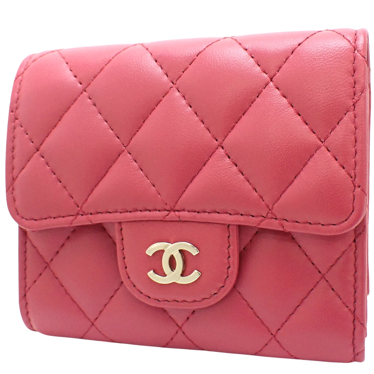 マトラッセ ココマーク 三つ折り財布 ラムスキン ピンク