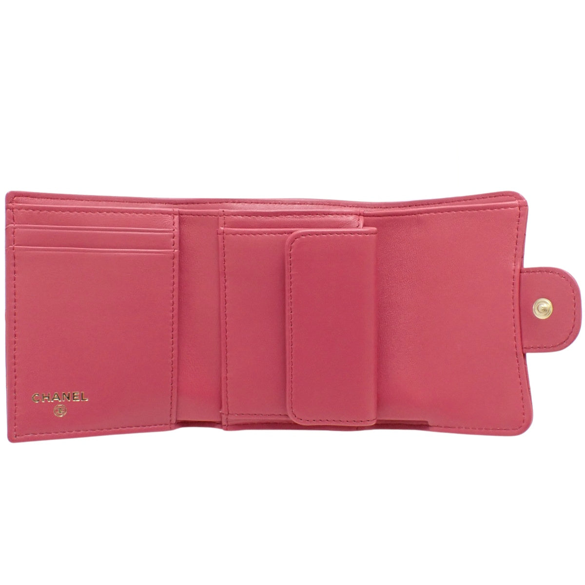 Matelasse Coco Mark Tri-Fold Wallet, Lambskin, Pink