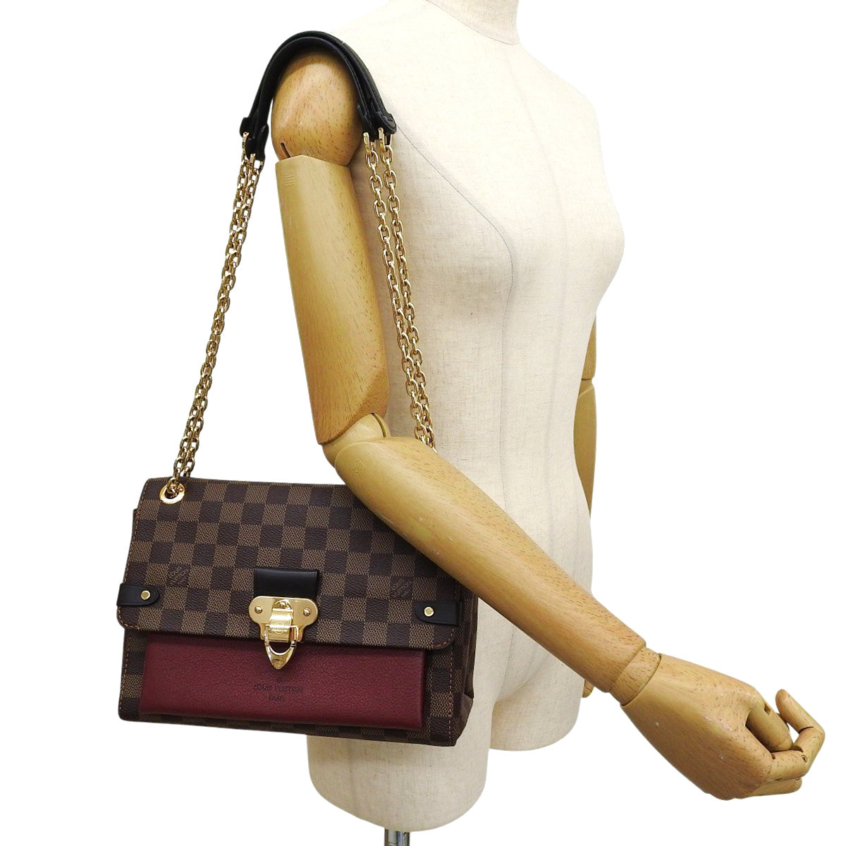 Damier Vavin 链条 Damier 帆布棕/红 N60222 两用单肩/斜挎链条手提包