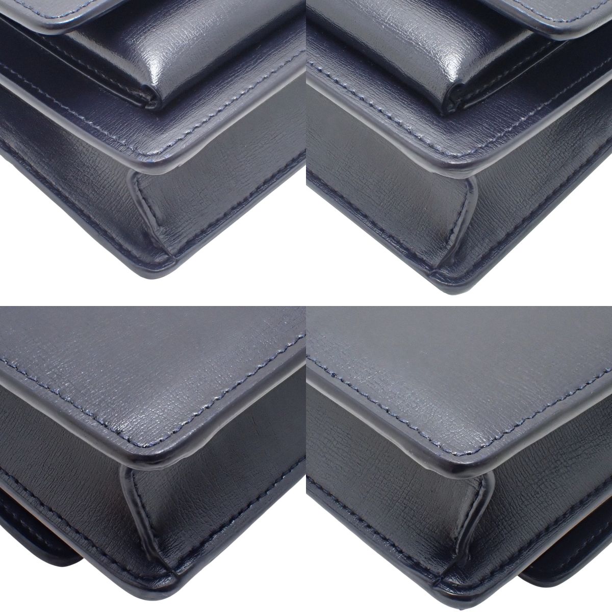 サンセット チェーンショルダーバッグ レザー ネイビー 533026