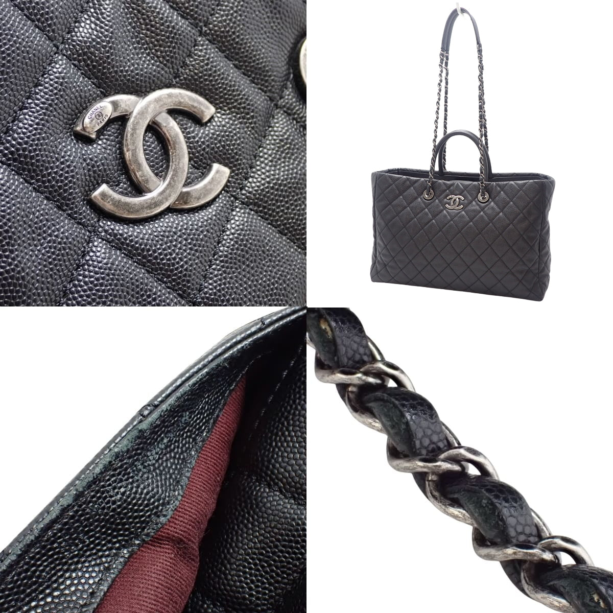 Matelasse Coco Mark 2-Way Bag, Caviar Skin, Black