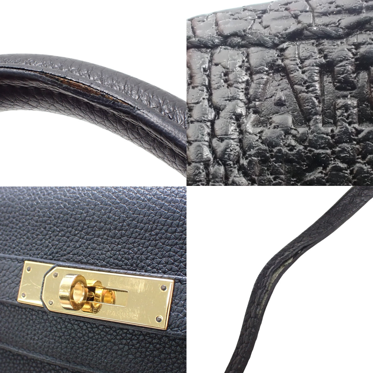 凯莉28(内缝)Taurillon Clemence皮革 黑色 金色五金件 A刻印