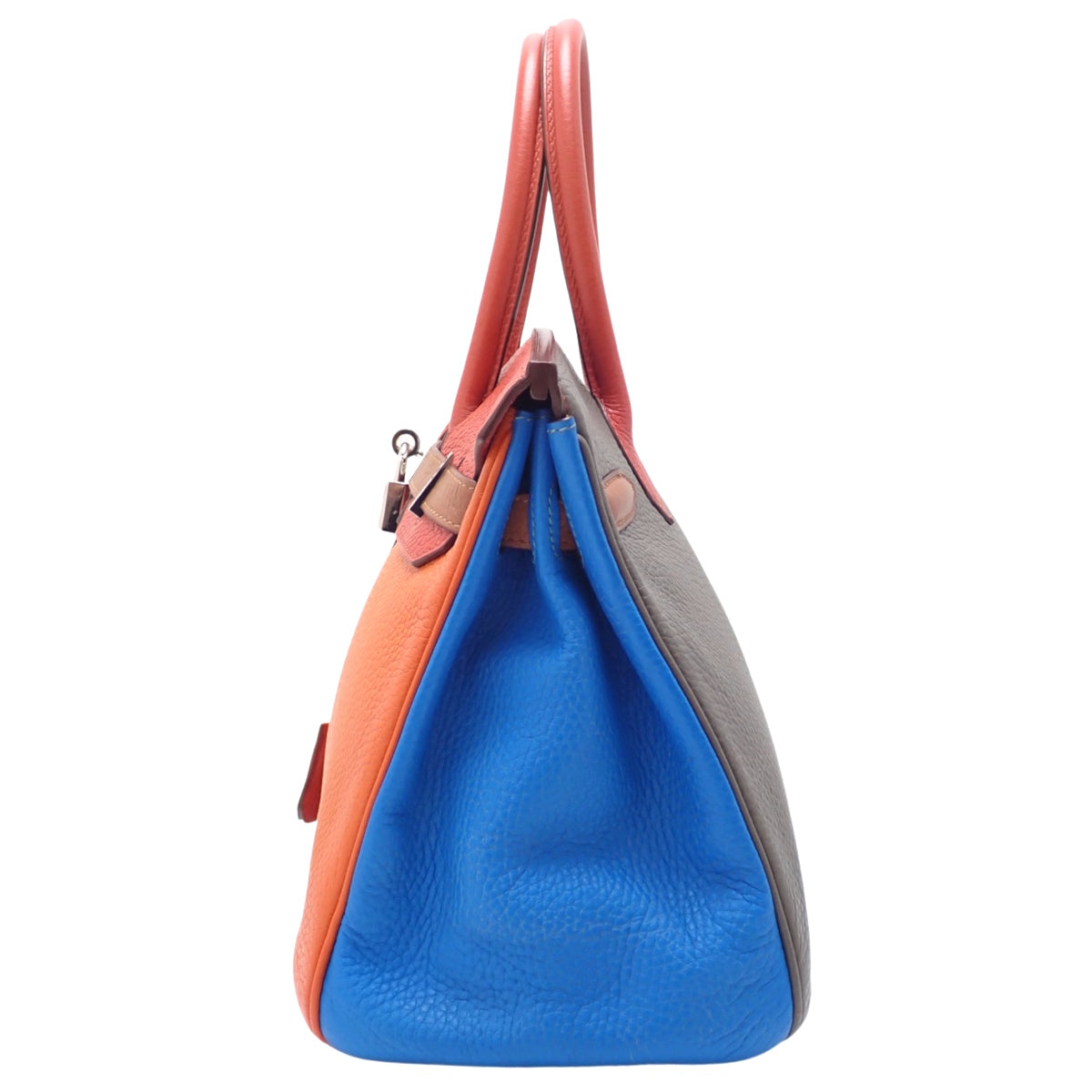 Birkin 30 Arlequin,Taurillon Clemence皮革,钯金五金件,橙色、伊坦色、血红色、蓝色伊德拉色、蓝色朗色,金色、银色五金件,□P刻印。