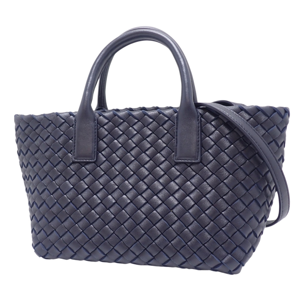 Intrecciato 2-way mini bag in navy calfskin