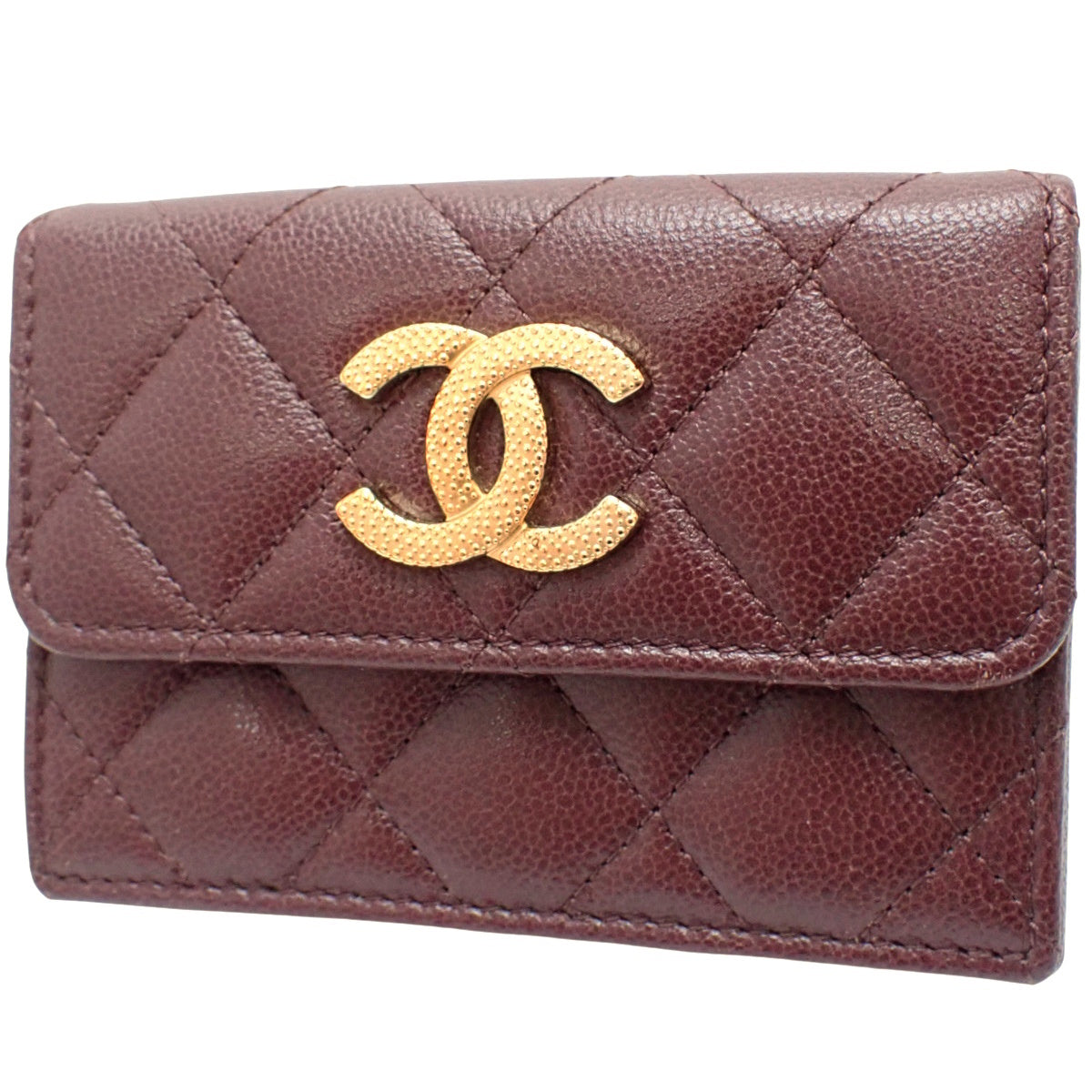 Matelasse Coco Mark Tri-Fold Wallet, Caviar Skin, Bordeaux, AP2962