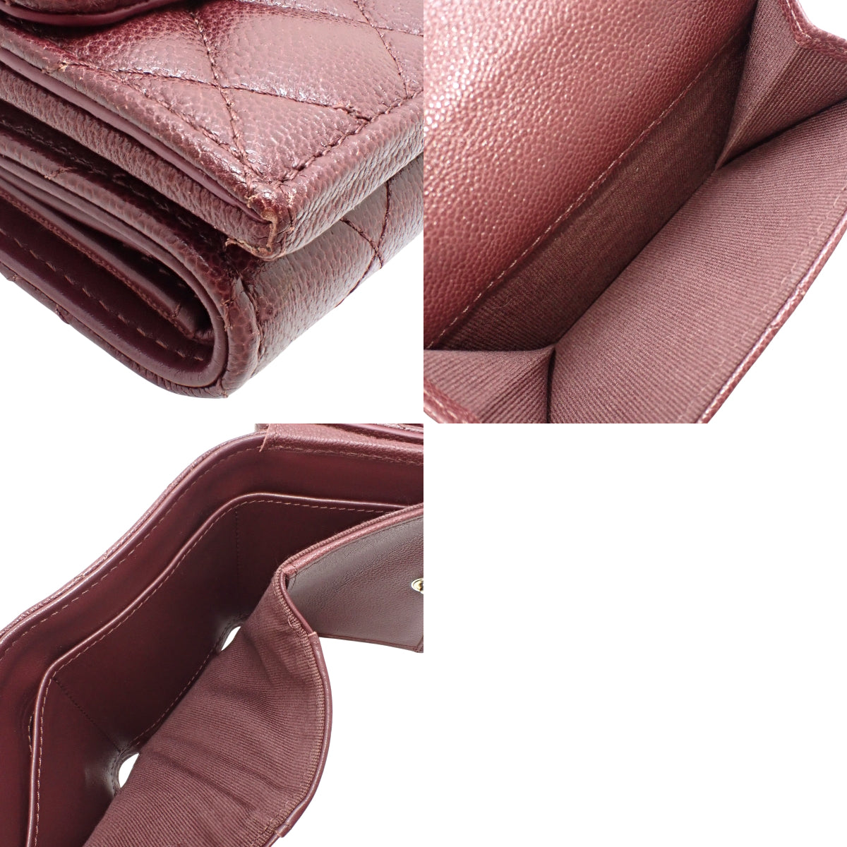 Matelasse Coco Mark Tri-Fold Wallet, Caviar Skin, Bordeaux, AP2962