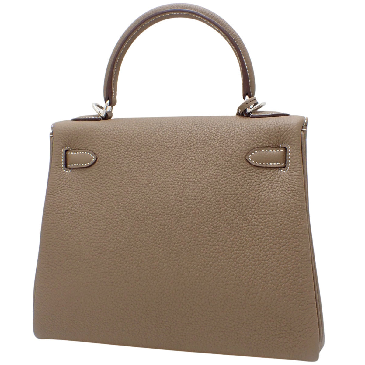 凯莉25(内缝)Taurillon Clemence皮革,钯金配件,象灰色/灰褐色,银色配件,B刻印。