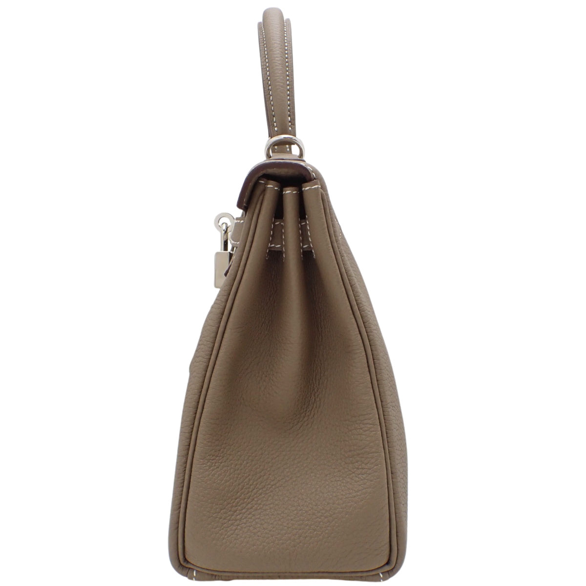 Kelly 25 (inner-stitched) Toray Clemence, palladium hardware, Etoupe/Etoupe, silver hardware, B stamp.