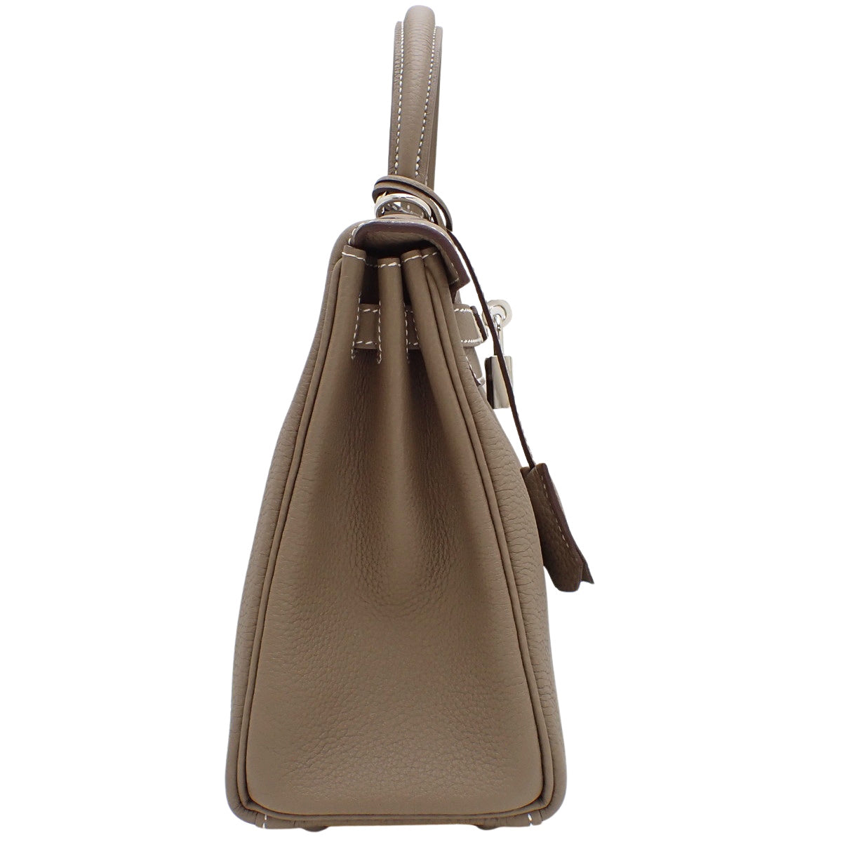 凯莉25(内缝)Taurillon Clemence皮革,钯金配件,象灰色/灰褐色,银色配件,B刻印。