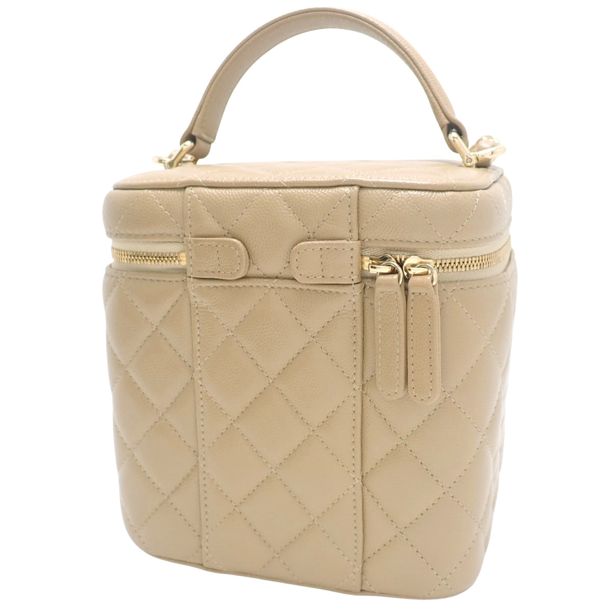 Matelasse Vanity链条单肩包,鱼子酱纹皮革,米色,AS2362