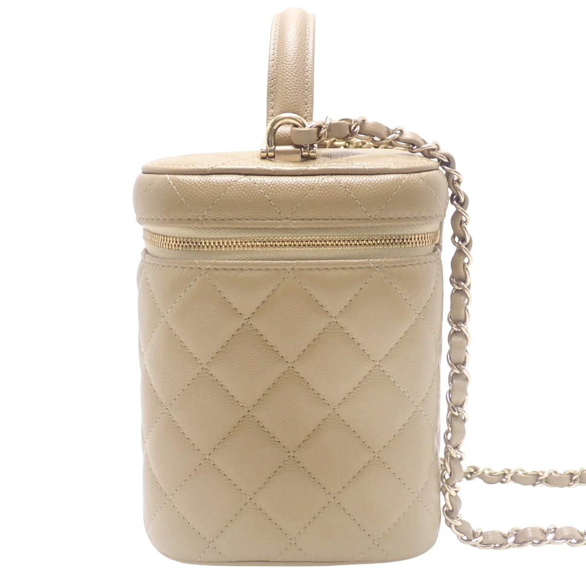 Matelasse Vanity链条单肩包,鱼子酱纹皮革,米色,AS2362