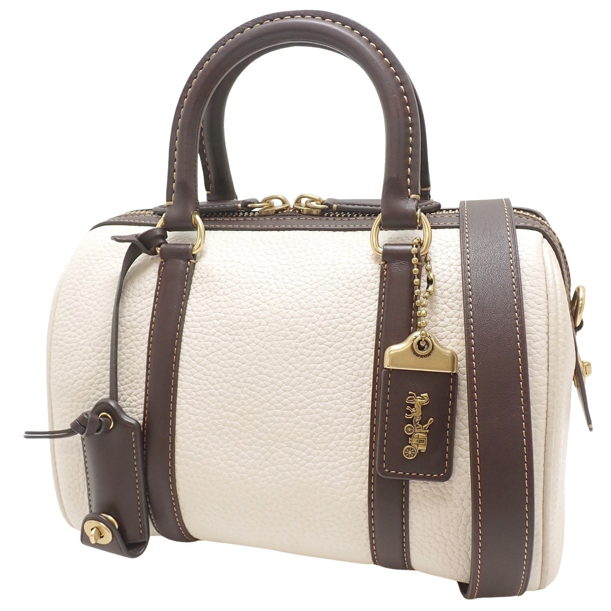 Ruby Satchel 25 皮革手提包 象牙白 深棕色 C8530