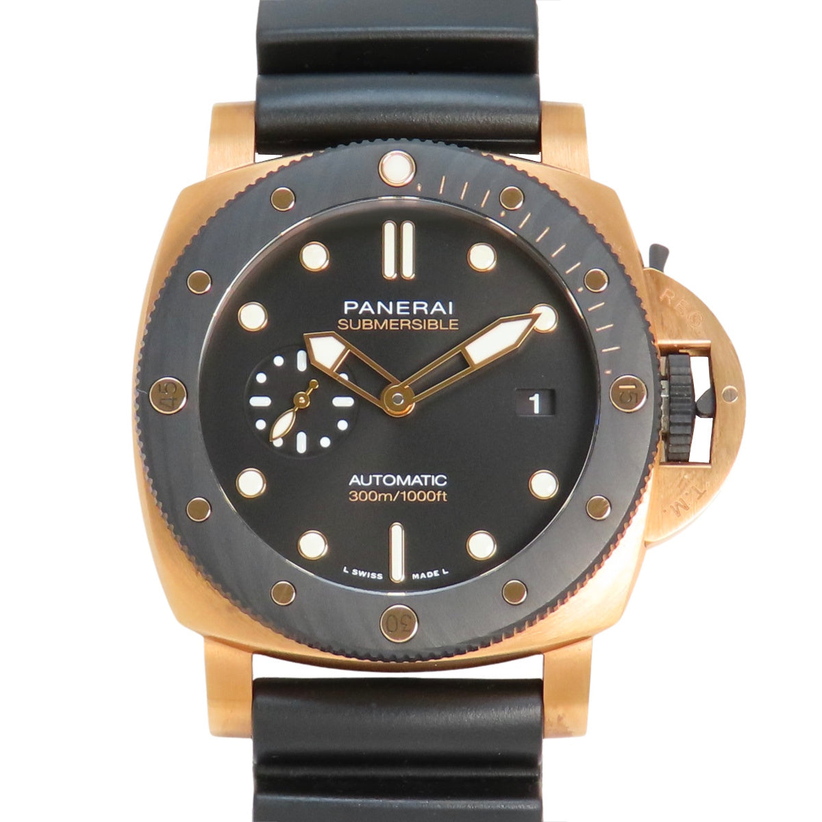 PAM01070 Submersible Quarantaquattro Goldtech/Rubber Automatic Black