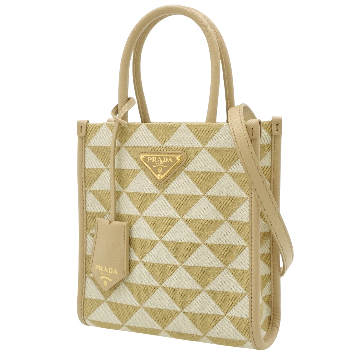 标志刺绣迷你包,帆布拼萨菲亚诺皮革,米色/白色,1BA355