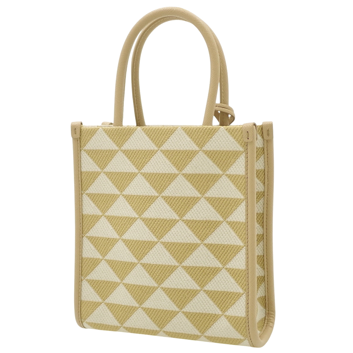 标志刺绣迷你包,帆布拼萨菲亚诺皮革,米色/白色,1BA355