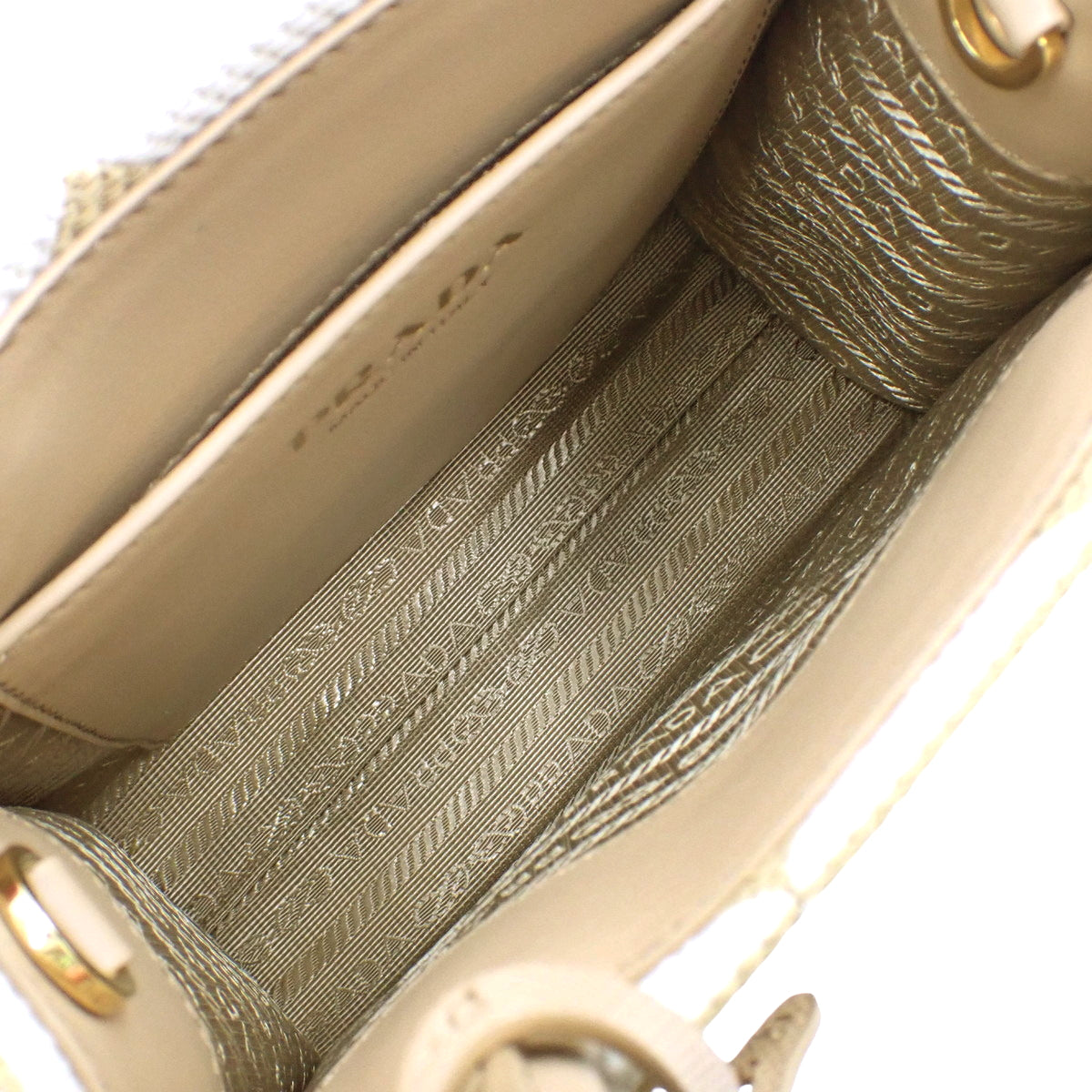 シンボル エンブロイダリー ミニ バッグ キャンバス サフィアーノレザー ベージュ ホワイト 1BA355