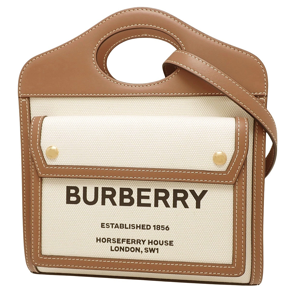 ミニ ポケットバッグ キャンバス レザー ナチュラル/モルトブラウン 80393611