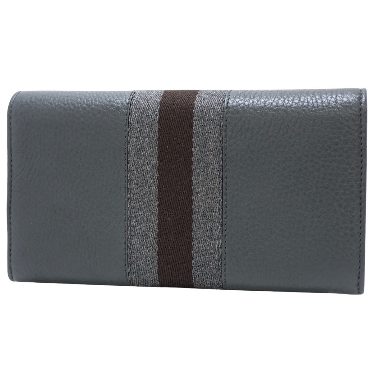 马衔扣双折长钱包,皮革,灰色和棕色,245752