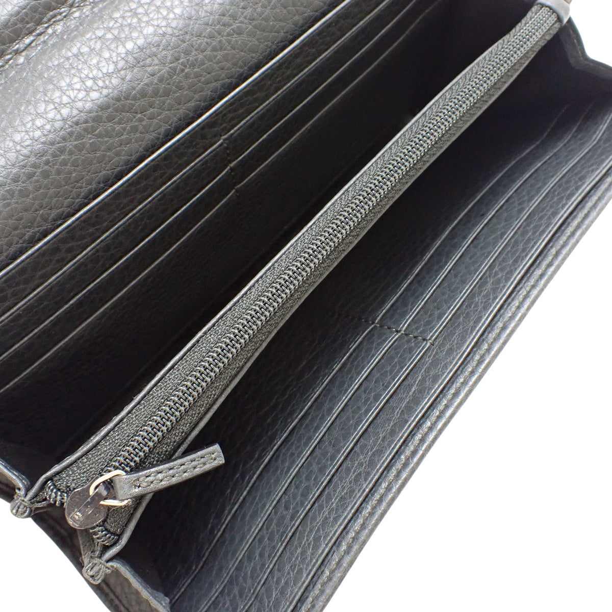 马衔扣双折长钱包,皮革,灰色和棕色,245752