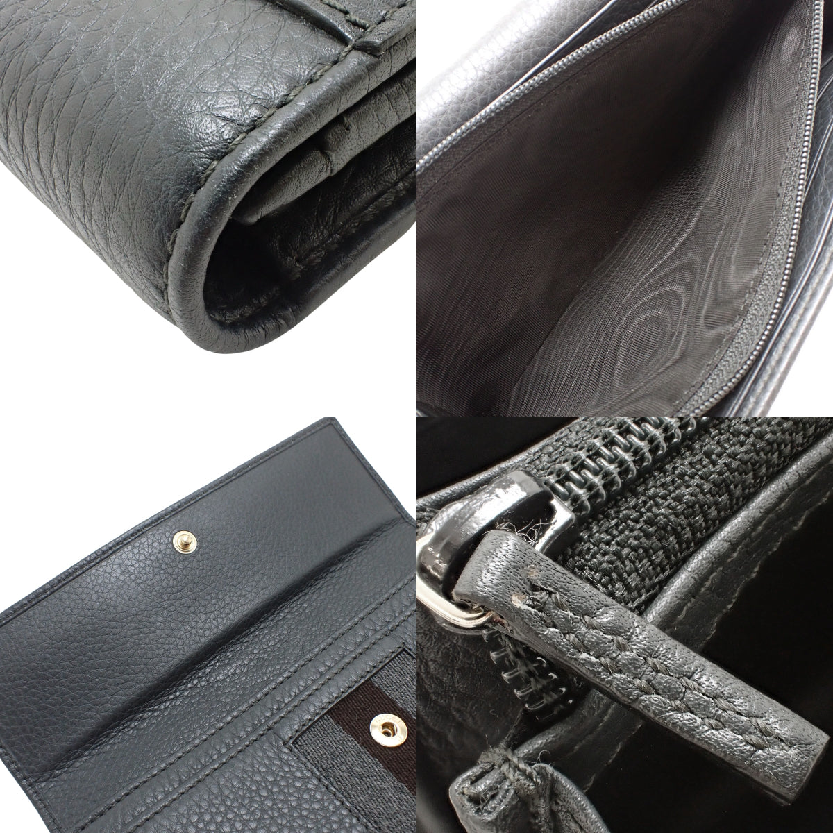 马衔扣双折长钱包,皮革,灰色和棕色,245752