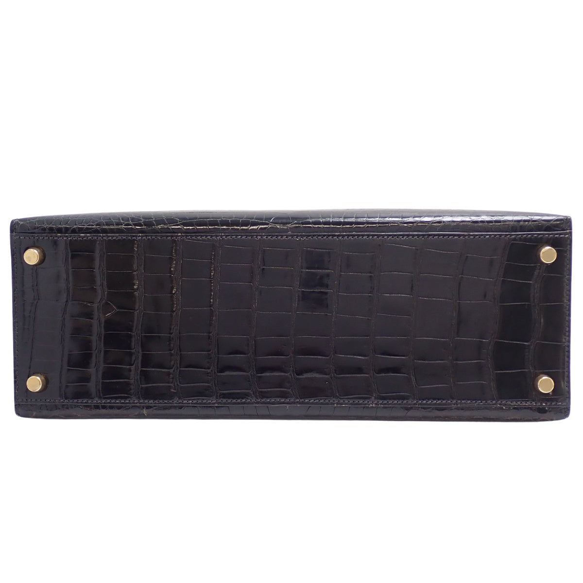Kelly 32 (Exterior Stitched) Porosus Crocodile, Black, Gold Hardware, W Stamp