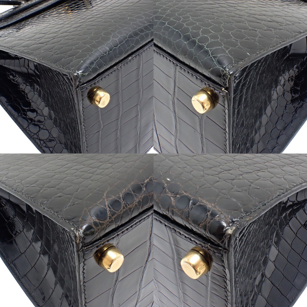 Kelly 32 (Exterior Stitched) Porosus Crocodile, Black, Gold Hardware, W Stamp