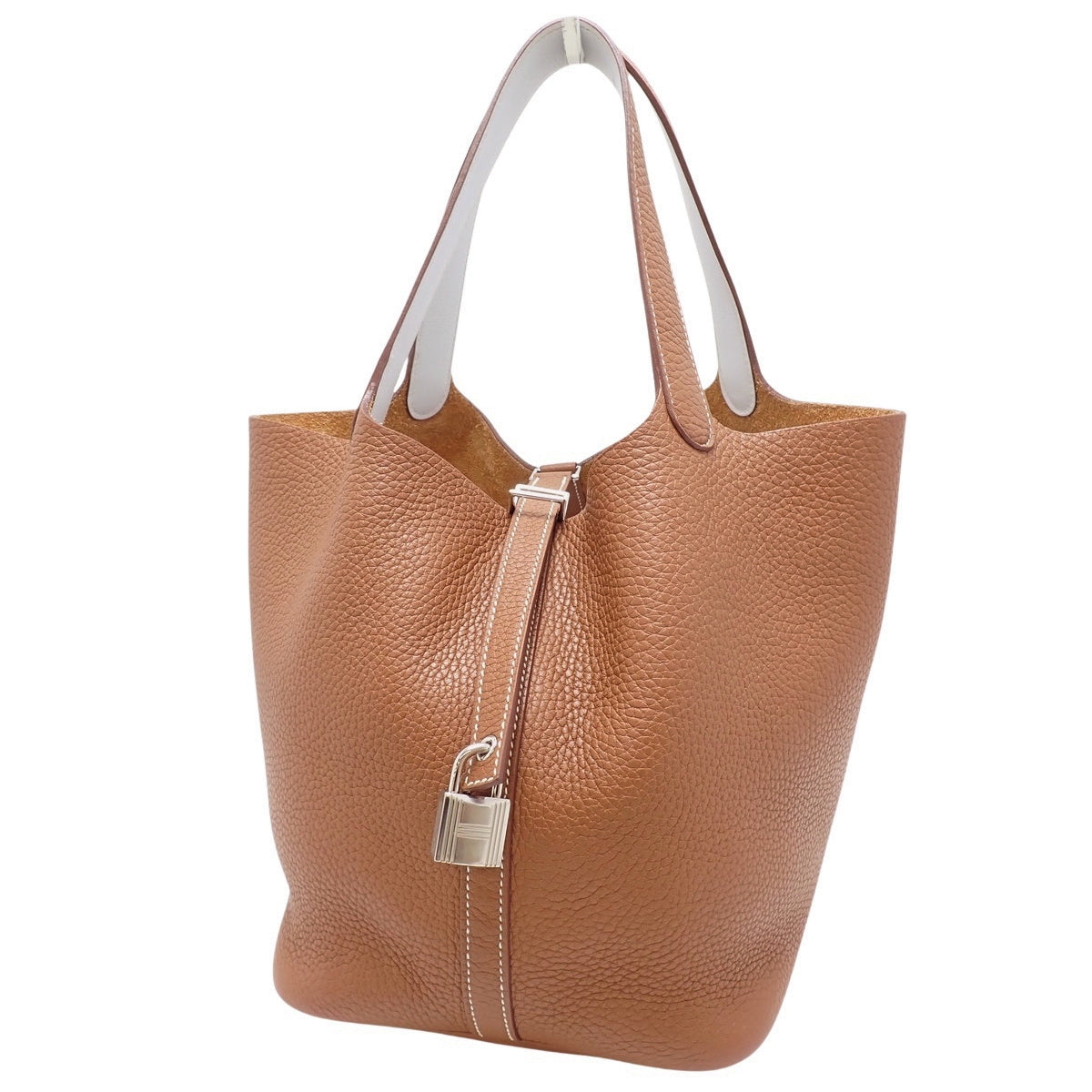 Picotin Lock Éclat MM,Taurillon Clemence皮革,Swift皮革,钯金配件,金色/雾蓝色,银色配件,Z刻印。